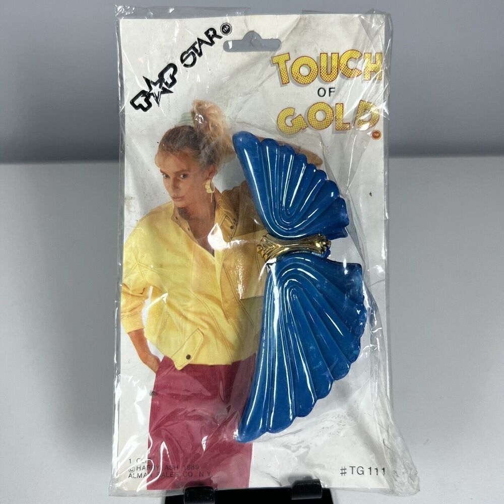 Vintage Top Star Blue And Gold Butterfly Clip 1989 Retro 80's Touch Of Gold NOS